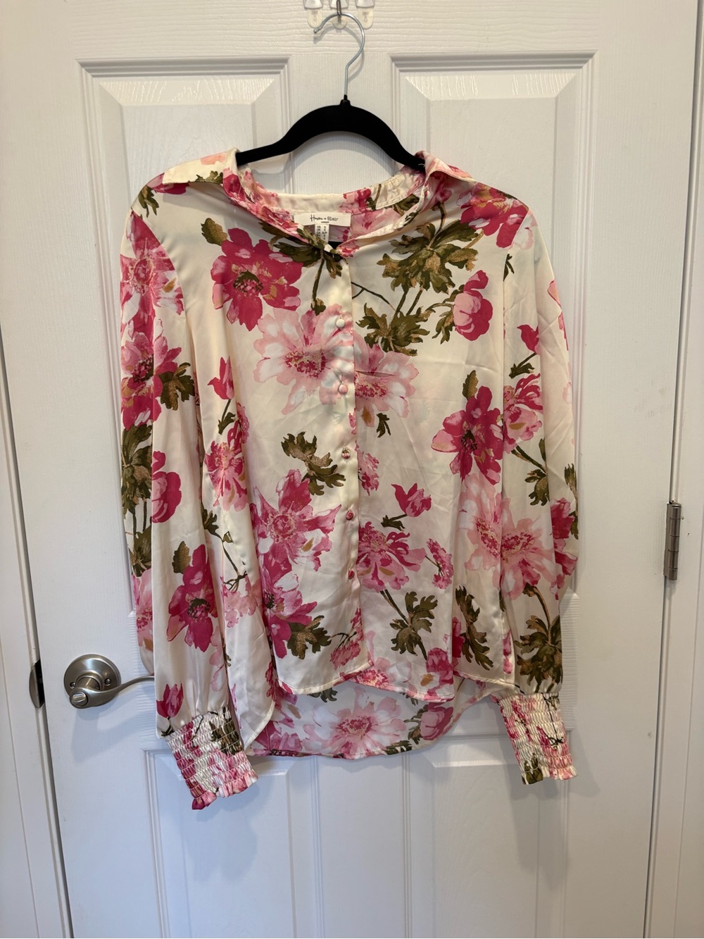 Haver and Blair Floral Button-Front Blouse in Pink and Cream #1221